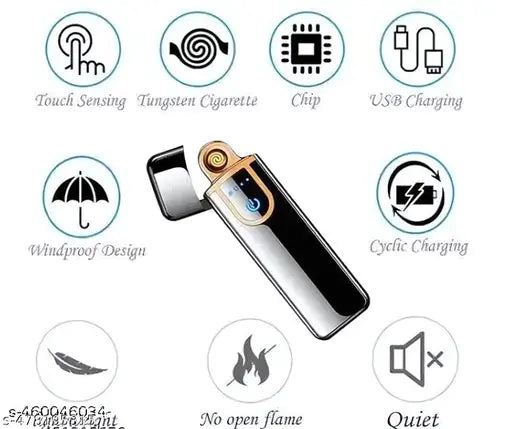Electric USB Touch Lighter for Smoking Rechargeable Windproof Slim Coil Lighter with Smart Fingerprint Sensor Double Side Ignition Lighter Cigaret Stylish (Black)