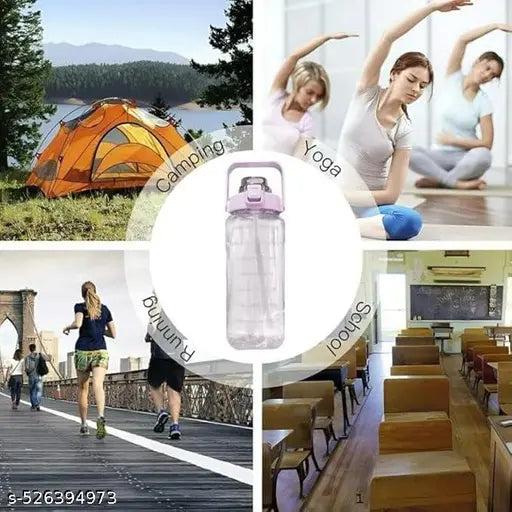 2 L Capacity Belt Straw Transparent Motivational Water Bottles|Time Marker Leak Proof&Break-Proof|Best Usage For Office\/School\/Gym\/Travel Bottle|Bpa-Free Fitness Sports Bottle (Pink)