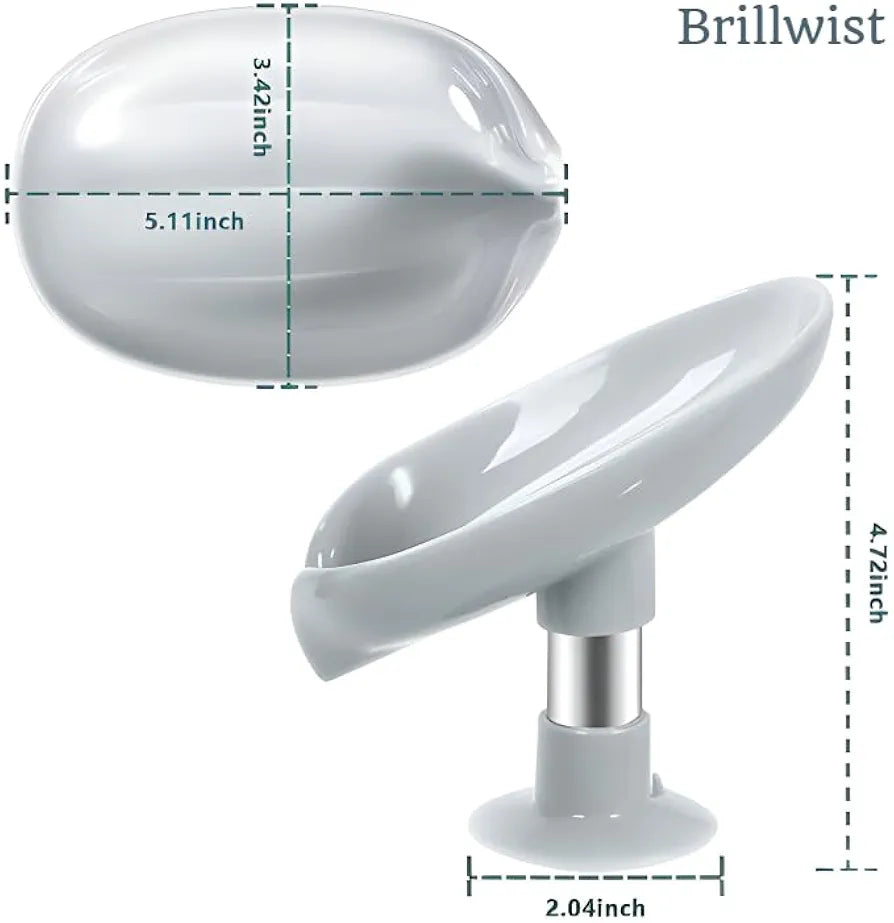 Brillwist Self-Draining Soap Tray – Leaf-Shaped Design with Triangular Diversion System | No-Drill Suction Cups | Durable Multi-Functional Soap Holder for Bathroom & Kitchen Sinks