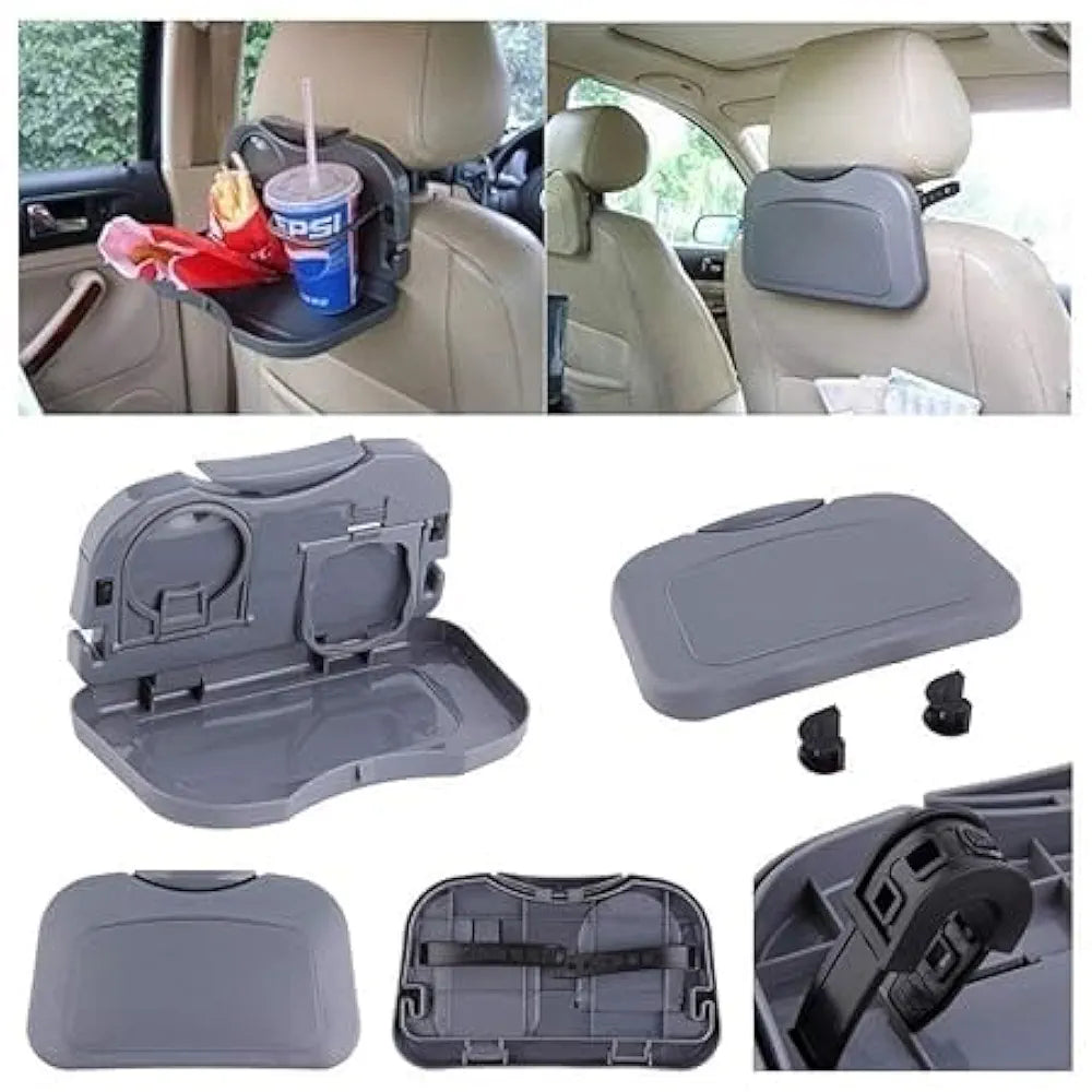 Foldable Travel Storage Tray for Car Back Seat | Auto Cup Holder & Food Tray Stand Organizer | Portable Car Backseat Drink & Snack Tray with Bottle Cup Holder | 2Pcs