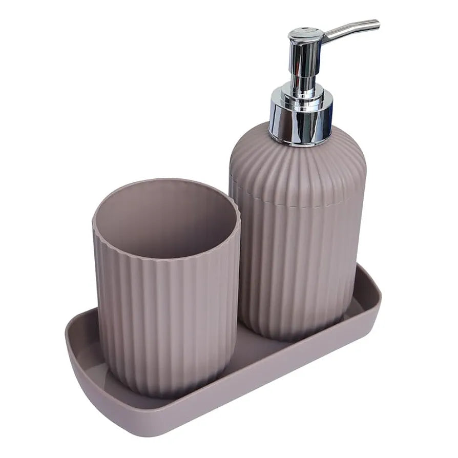 SKADIOO 3-Piece Soap Dispenser Set for Bathroom – Soap Dispenser for Wash Basin, Toothbrush Holder, Vanity Tray & Countertop Organizer for Modern Bathroom Décor & Sink Storage
