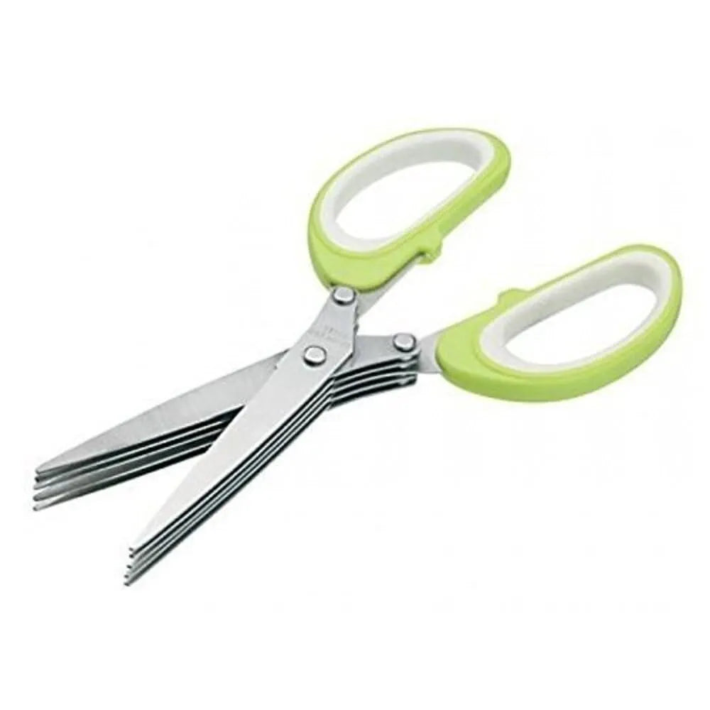 Stainless Steel 5-Blade Herb Scissors – Multi-Layer Coriander & Vegetable Cutter with Cleaning Brush for Quick and Easy Herb and Spice Chopping