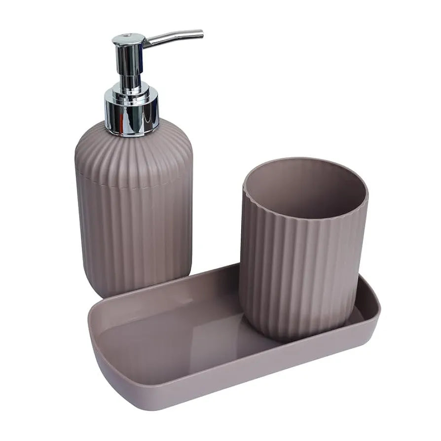 SKADIOO 3-Piece Soap Dispenser Set for Bathroom – Soap Dispenser for Wash Basin, Toothbrush Holder, Vanity Tray & Countertop Organizer for Modern Bathroom Décor & Sink Storage