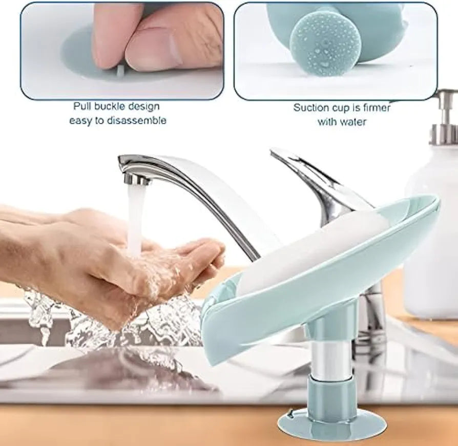 Brillwist Self-Draining Soap Tray – Leaf-Shaped Design with Triangular Diversion System | No-Drill Suction Cups | Durable Multi-Functional Soap Holder for Bathroom & Kitchen Sinks