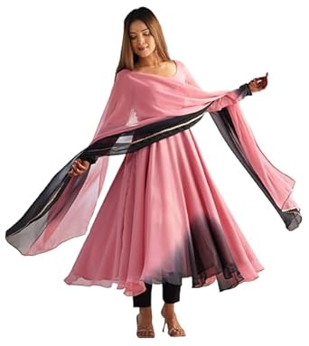 GoSriKi Women's Georgette Anarkali Solid Kurta with Pant & Dupatta
