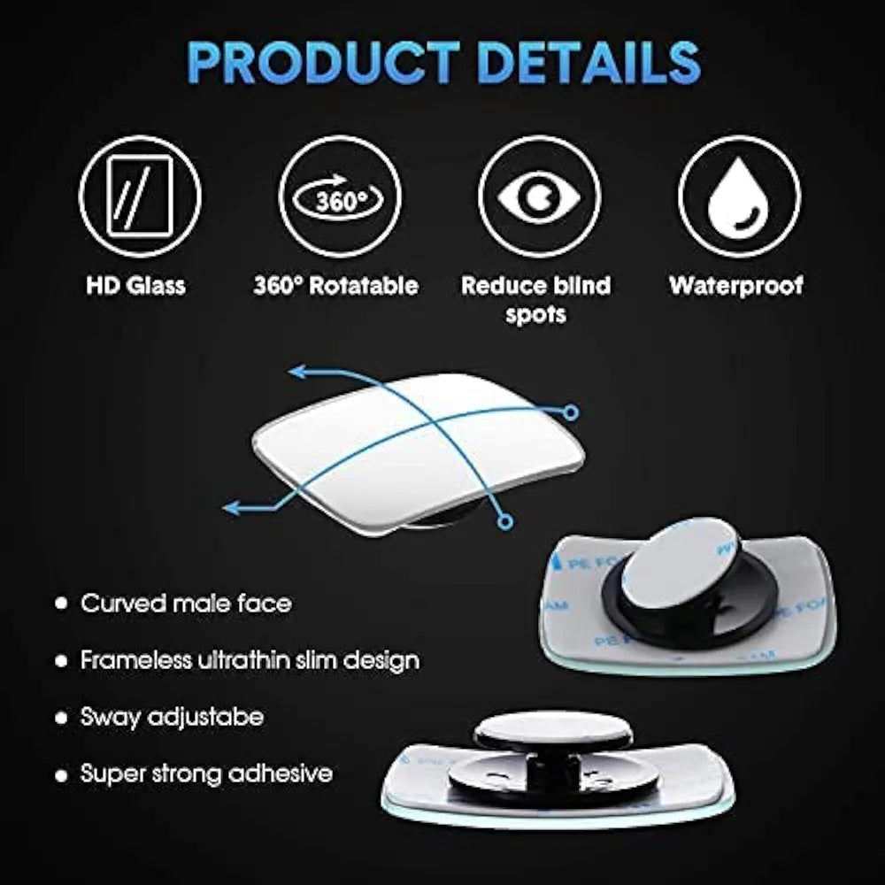 Detachi 3R Car Wide Angle Blind Spot Rear Mirror Rectangle Convex 360 Degree for Car
