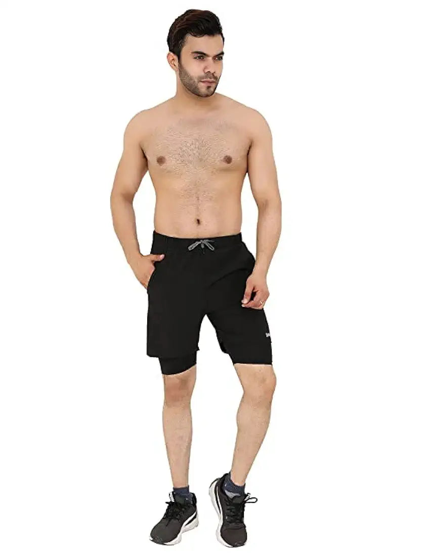 WMX Mens 2 in 1 Running Shorts Quick Dry Gym Athletic Workout Clothes with Side Pockets