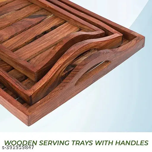 CraftX2Z Wooden Serving Tray Set of 3 for Decoration, Dining Room Table Wooden Tray for Serving, Dining Table Organizer, Serving Tray, Centre Table Decor for Home Kitchen etc