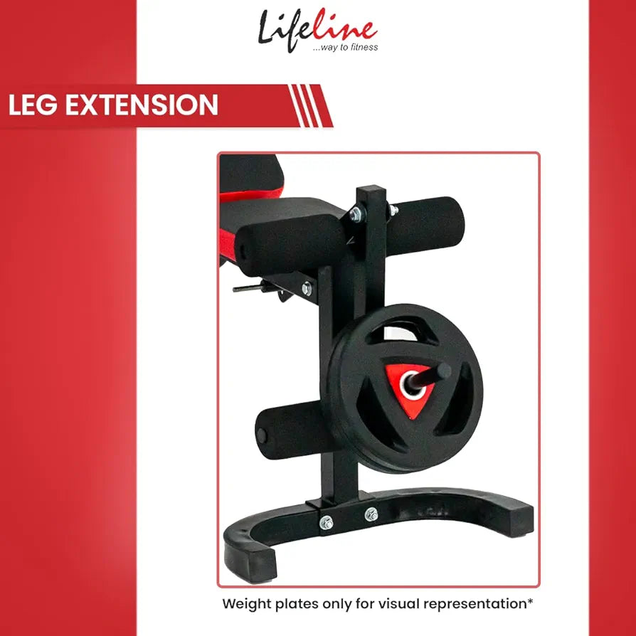 LIFE LINE LB 320 Adjustable Incline, Decline, Flat Weight Bench With Leg Extension for Full Body Workout |7 Backrest & 3 Seat Adjustable Positions | Gym Bench Press | Free Assistance for Installation