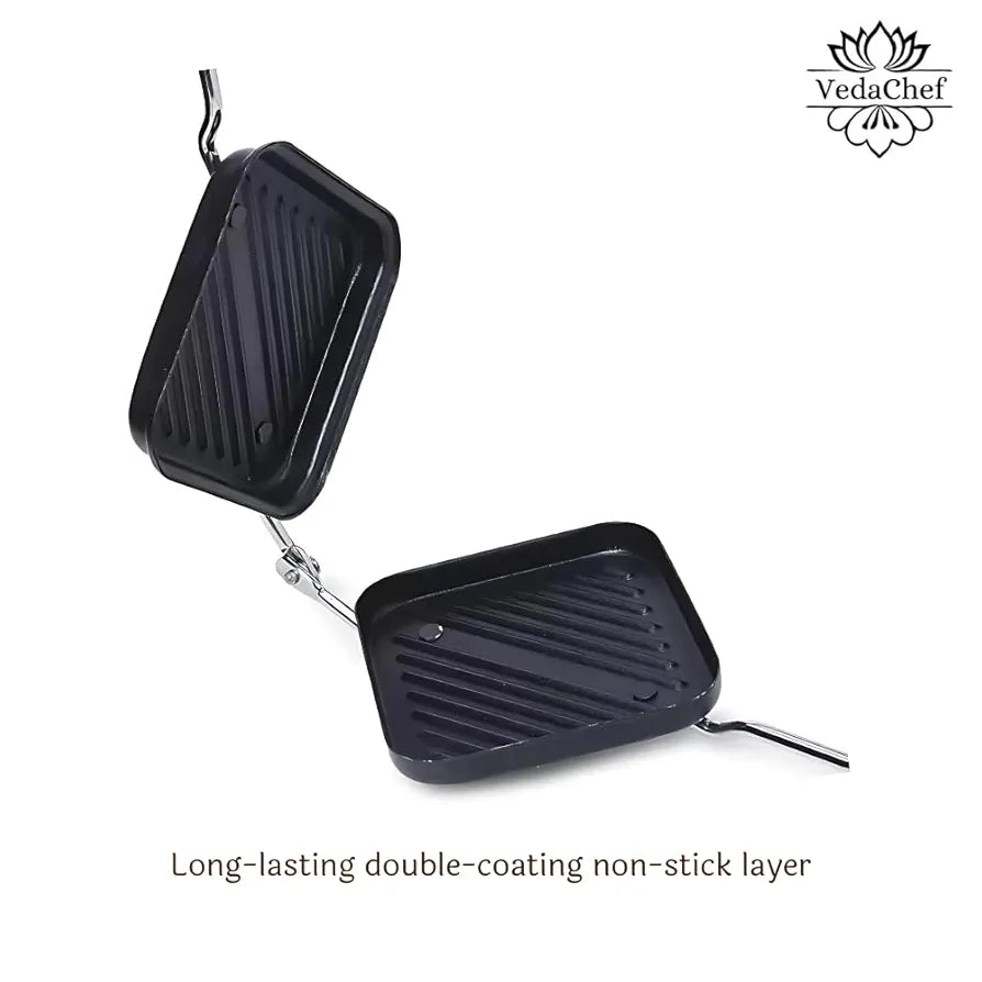 VedaChef Premium Non-Stick Grill Sandwich Toaster - Make Delicious Sandwiches in minutes | Long-lasting double-coating non-stick layer | sandwich griller and toaster | Easy-to-Use & Durable | Black