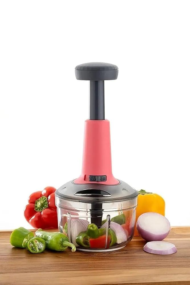 Hand Push Vegetable Chopper, Food Cutter & Blender for Fruits, Veggies, Curd, Portable Kitchen Tool with Sharp Blades, Large Capacity