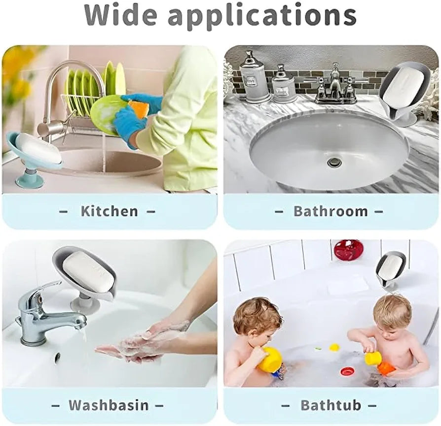 Brillwist Self-Draining Soap Tray – Leaf-Shaped Design with Triangular Diversion System | No-Drill Suction Cups | Durable Multi-Functional Soap Holder for Bathroom & Kitchen Sinks