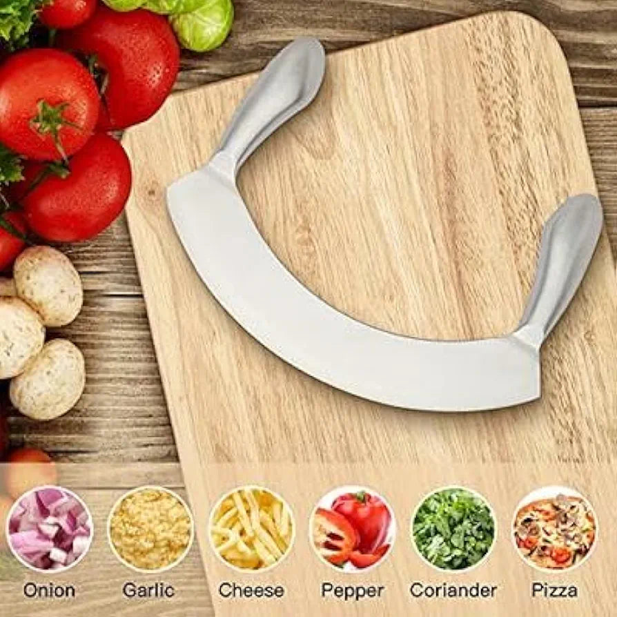 DAYANIDHI Dayanadhi Professional 9.5 Inch Stainless Steel Pizza Cutter | Double Handle Multipurpose Slicer | Sharp Blade for Pizza Garlic Fruits Vegetables Mincing & Slicing