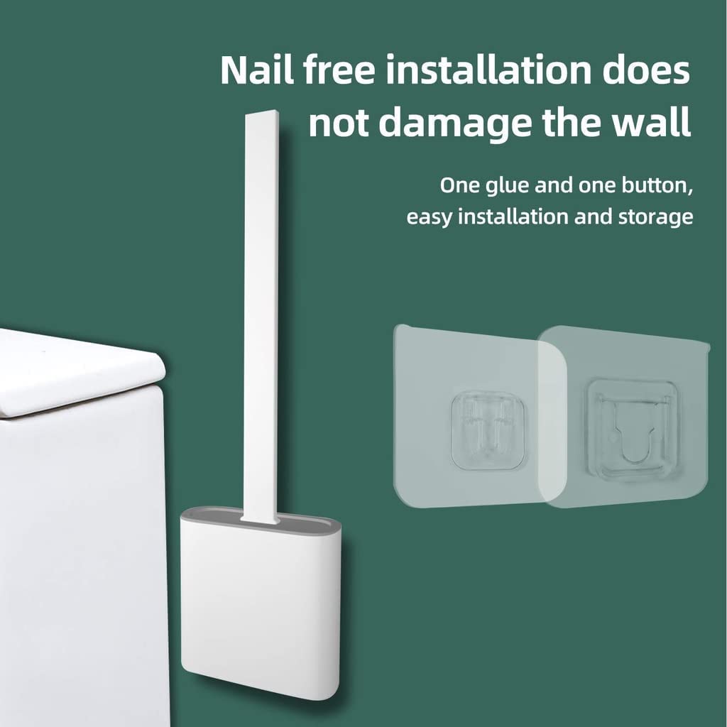 Zuku Toilet Cleaning Brush Bathroom Cleaning Accessories Toilet Brush with Holder Stand Silicon Toilet Brush Cleaner Commode Cleaning Brush Wall Mounted Bathroom Cleaning Accessories(White,Pack of 2)