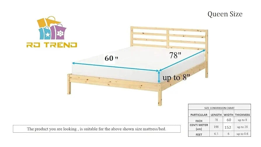 RD TREND Presents Luxurious Glace Cotton Super Soft 210 TC 360° Elastic Fitted Leafs Bedsheet Queen Size with 2 Pillow Covers, Color-Teal Blue