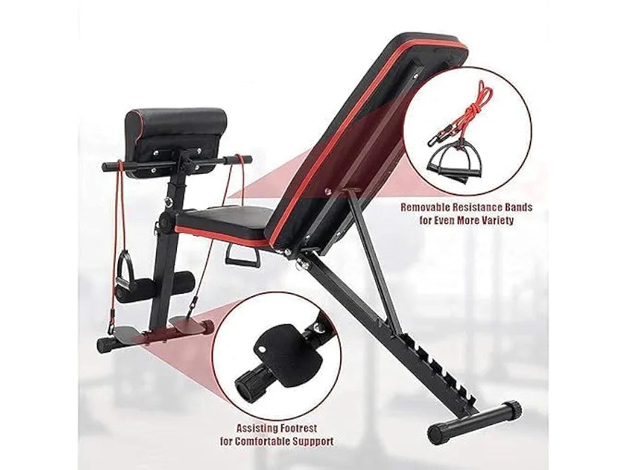 IGNOTI Home Bench Press Chair Dumbbell Stool Adjustable Dumbbell Exercise Bench Flat Weight Bench Foldable Sit Up Incline Abs Flat Fly Weight Press Rope - Stocks