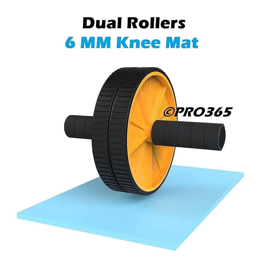 PRO365 Abs Roller | Ab Wheel With Anti Rust S.Steel Rod | Home Gym Equipment Abs Workouts 100 Kgs | Core Workouts | 6MM Safe Knee Mat | Lifetime Brand Warranty |