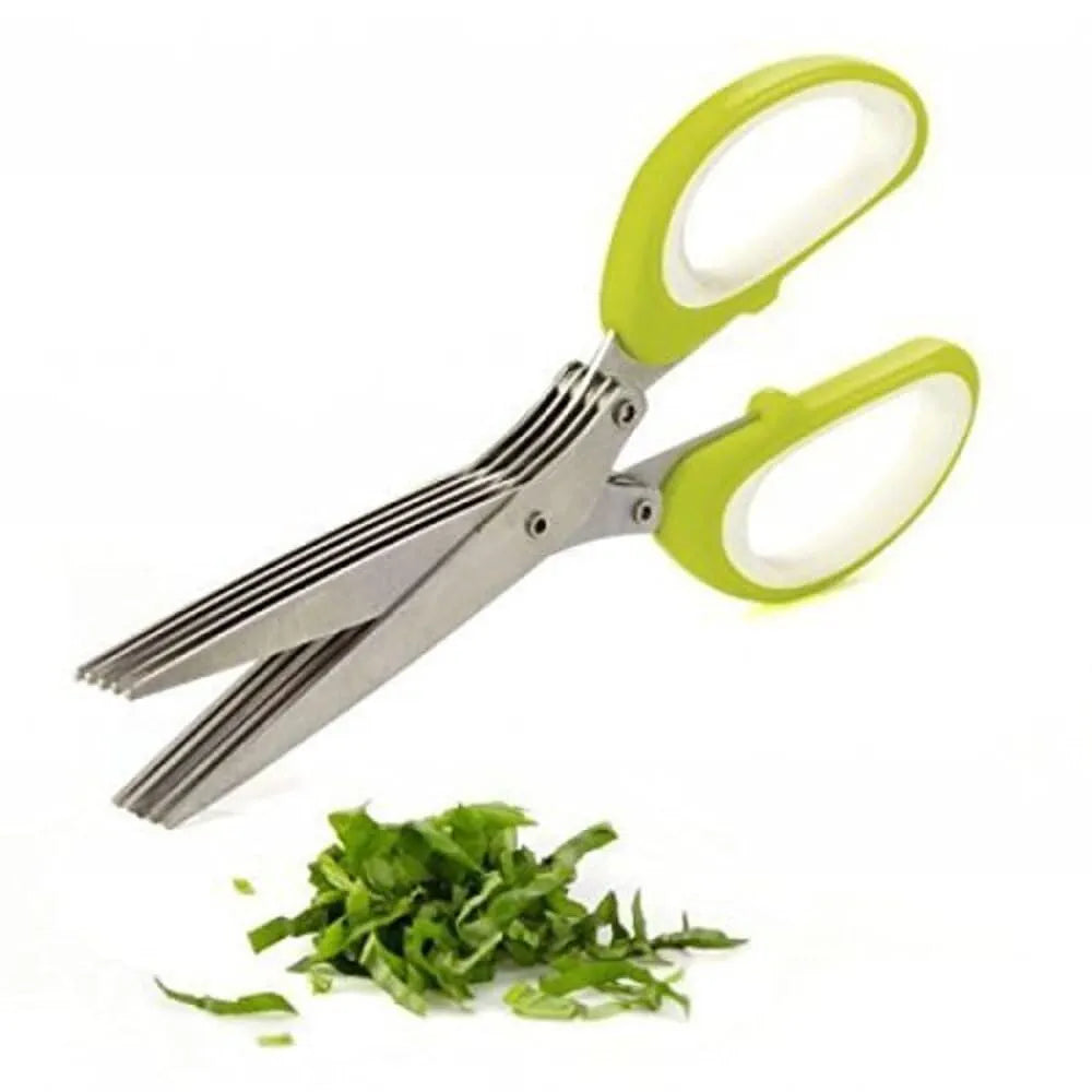 Stainless Steel 5-Blade Herb Scissors – Multi-Layer Coriander & Vegetable Cutter with Cleaning Brush for Quick and Easy Herb and Spice Chopping