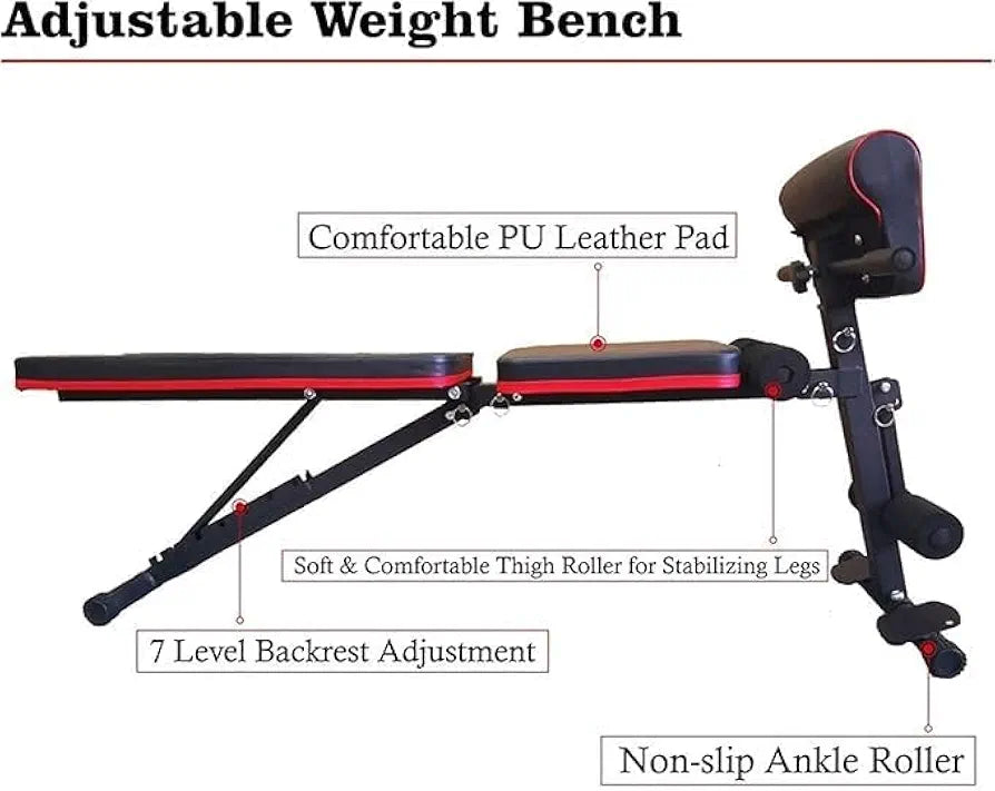 IGNOTI Home Bench Press Chair Dumbbell Stool Adjustable Dumbbell Exercise Bench Flat Weight Bench Foldable Sit Up Incline Abs Flat Fly Weight Press Rope - Stocks