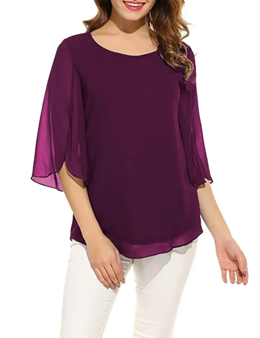 PLADO Women's and Girls Georgette Top Maroon