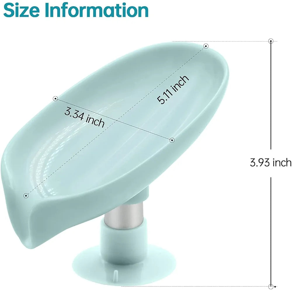 Six Sigma Leaf-Shape Self Draining Soap Dish Holder, Easy Clean Soap Dish for Shower with Suction Cup Creative soap Box, for Bathroom, Kitchen, Bathtub, Wash basins