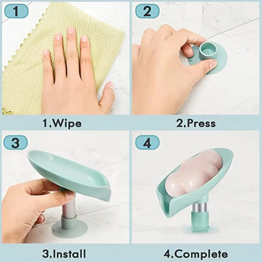 Brillwist Self-Draining Soap Tray – Leaf-Shaped Design with Triangular Diversion System | No-Drill Suction Cups | Durable Multi-Functional Soap Holder for Bathroom & Kitchen Sinks