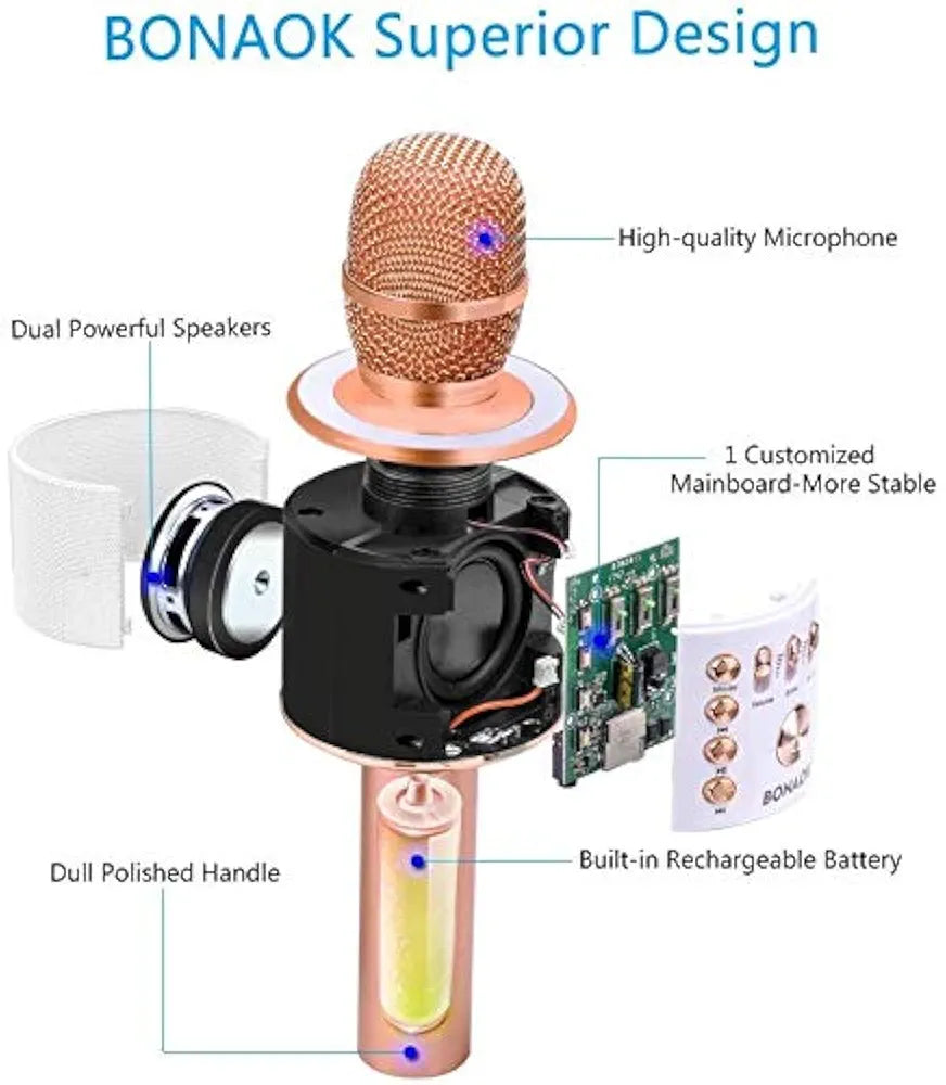 BONAOK Wireless Bluetooth Karaoke Microphone,Christmas Gift 3-in-1 Portable Hand Speaker for iPhone/Android/iPad/Sony,PC and All Smartphone