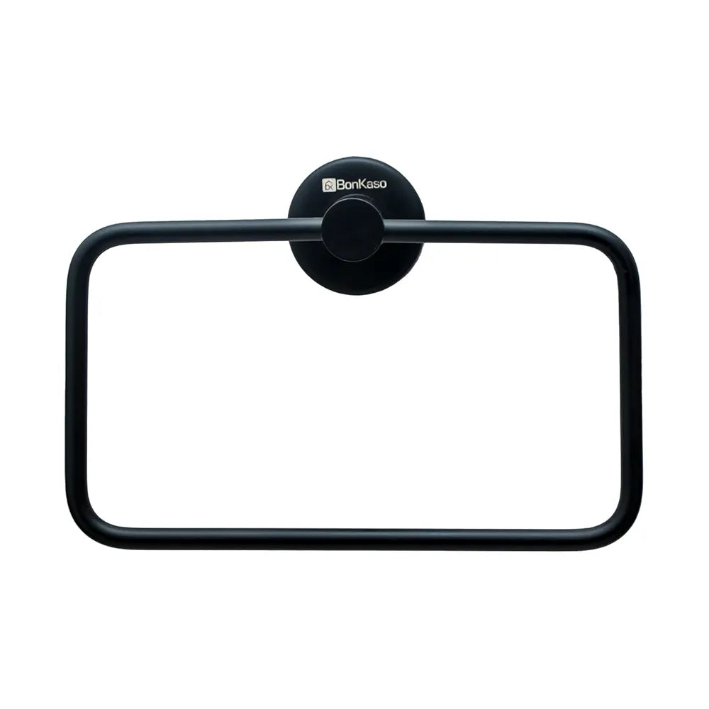 BonKaso 304 Stainless Steel Square Towel Ring – Rustproof Wall Mounted Napkin & Hand Towel Holder for Bathroom, Kitchen & Wash Basin | Space-Saving Modern Design | Matte Black Finish