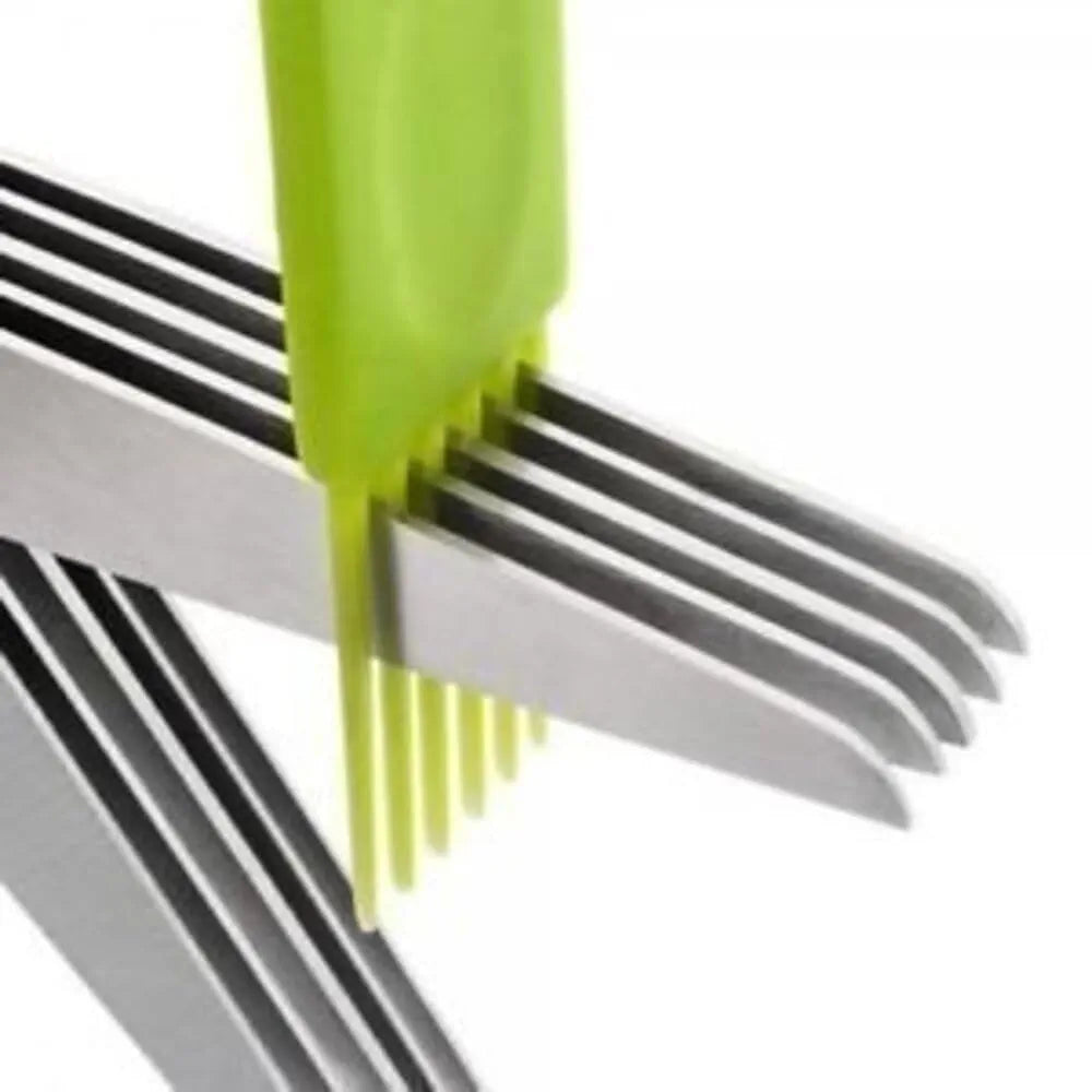 Stainless Steel 5-Blade Herb Scissors – Multi-Layer Coriander & Vegetable Cutter with Cleaning Brush for Quick and Easy Herb and Spice Chopping