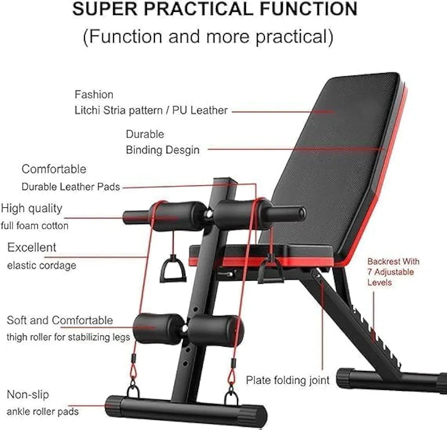 IGNOTI Home Bench Press Chair Dumbbell Stool Adjustable Dumbbell Exercise Bench Flat Weight Bench Foldable Sit Up Incline Abs Flat Fly Weight Press Rope - Stocks