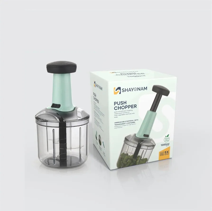 SHAYONAM Chopper for Kitchen Use 1000ml,5 Blade Steel Large Manual Hand-Press Vegetable Chopper Mixer Cutter to Cut Onion, Salad, Tomato, Potato