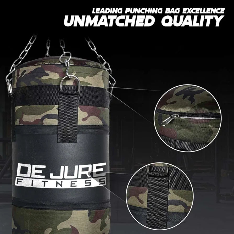 De Jure Fitness High Performance Heavy Duty Filled Punching Bag with Stainless Steel Hanging Chain, PU Material Punching Bag for Boxing