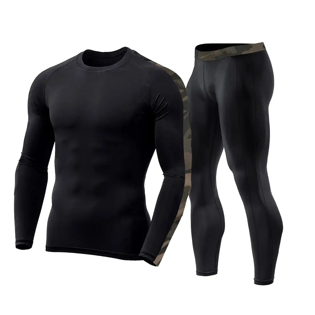 NEVER LOSE Men's Workout Set Compression Shirt and Pants Top Long Sleeve Sports Tight Base Layer Suit Quick Dry & Moisture-Wicking