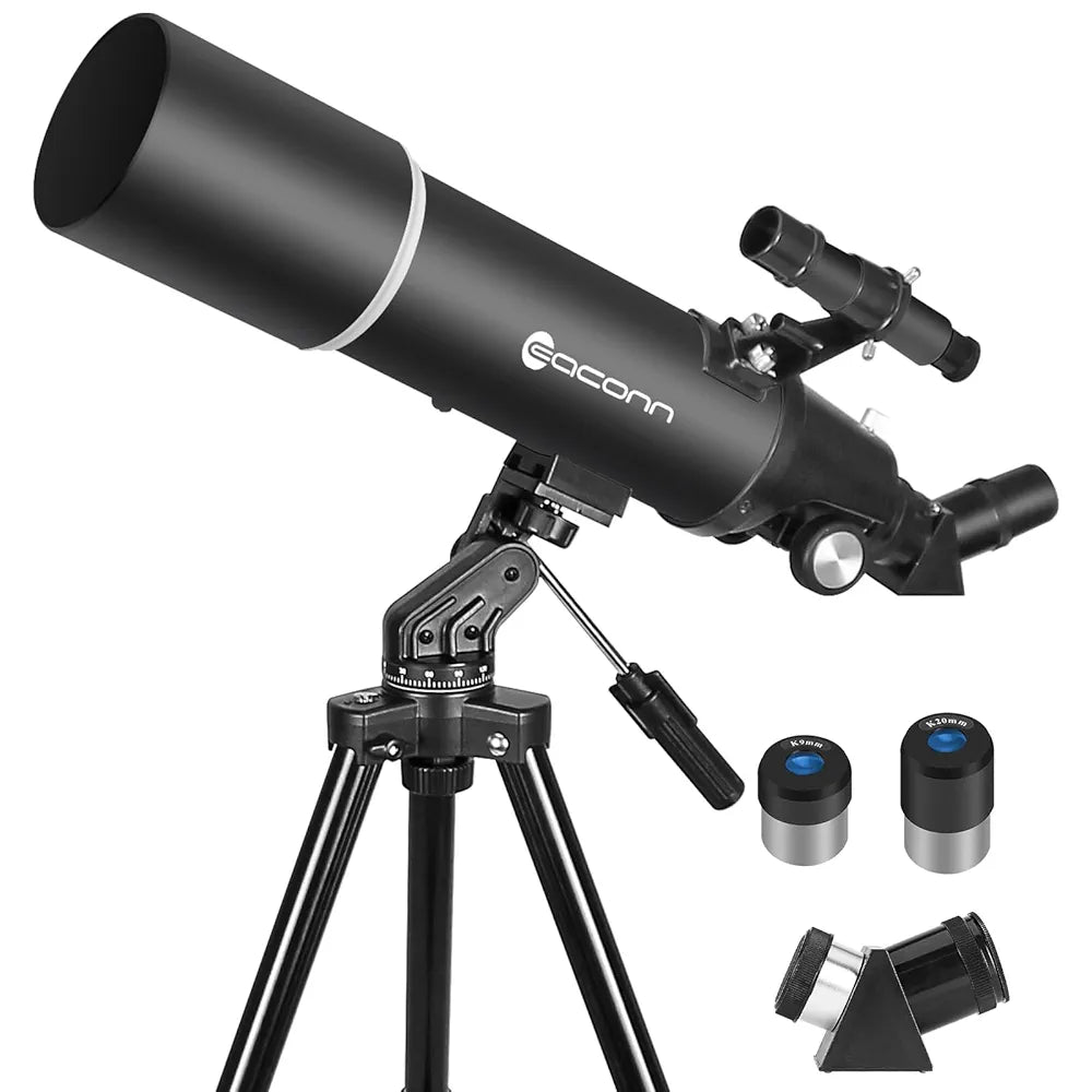 EACONN Telescopes for Adults Astronomy, 80mm Aperture 600mm Refractor Telescope for Beginners, Compact and Portable Travel Telescopio with Backpack