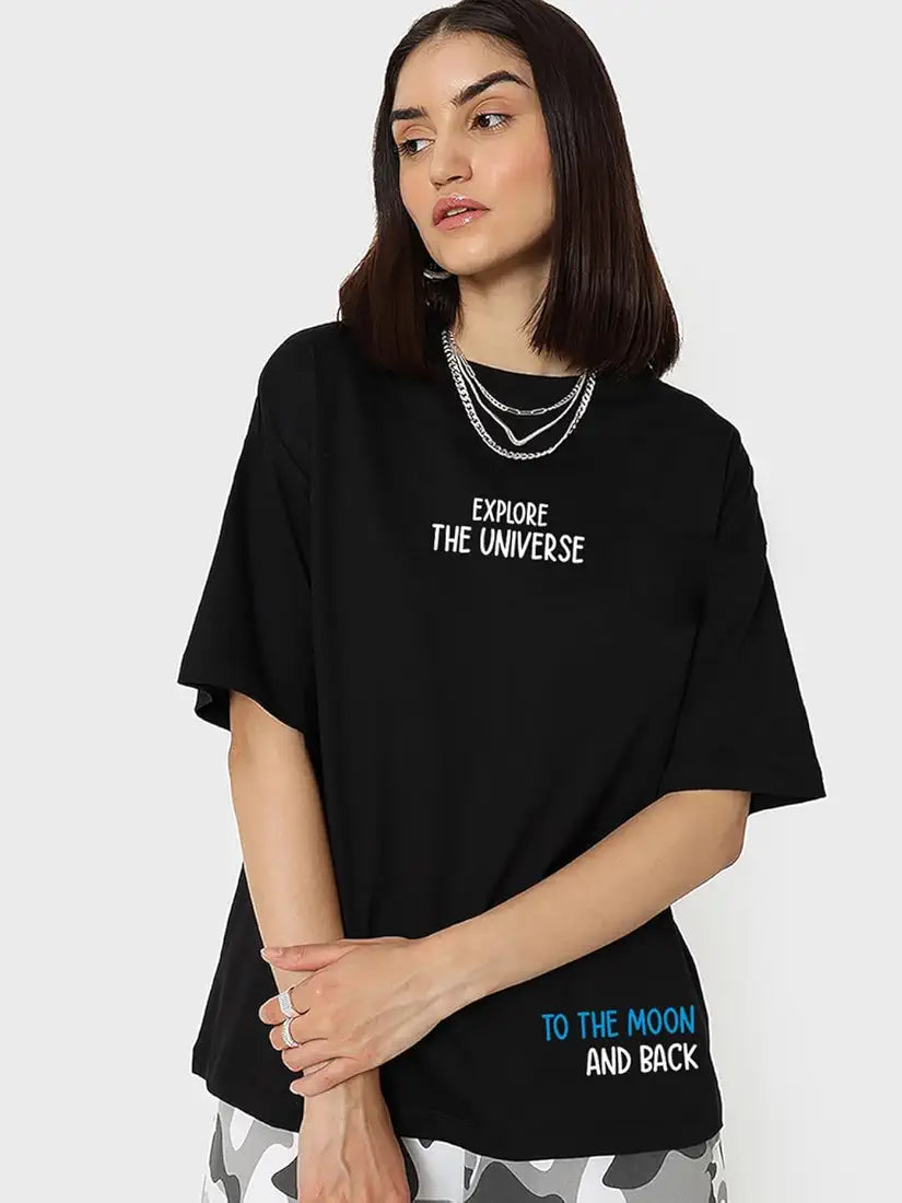 Bewakoof Women's 100% Cotton Graphic Print Oversized Fit Round Neck T-Shirt
