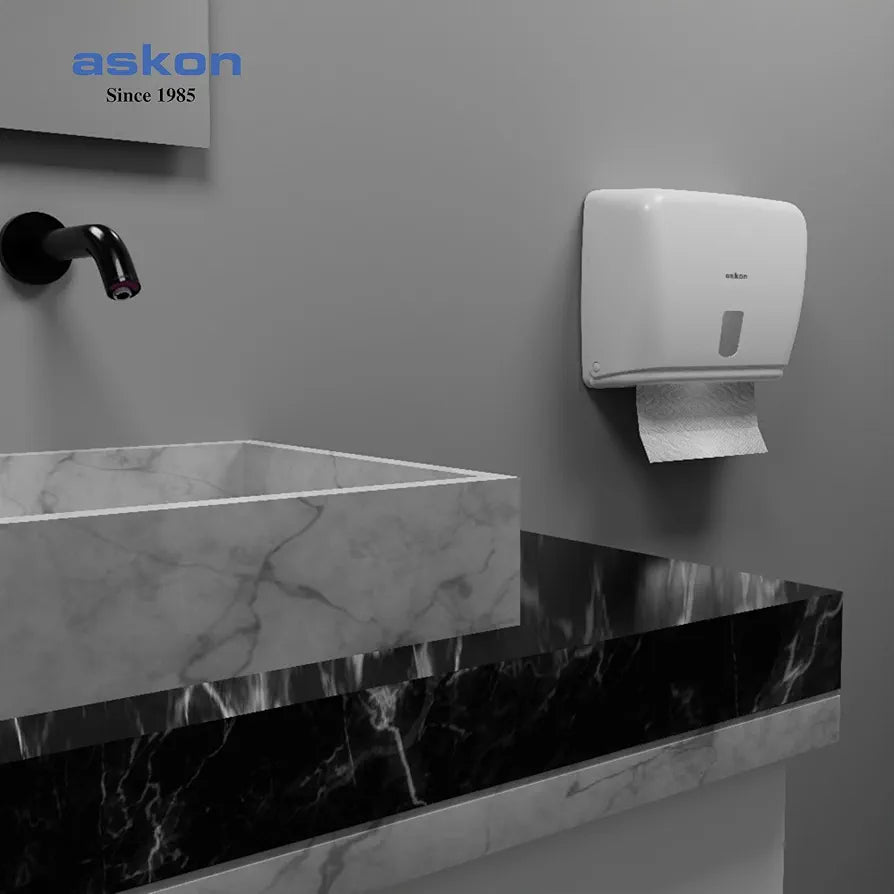 Askon Hand Paper Towel Dispenser, Paper Towel Holder, Wall Mount, White ABS