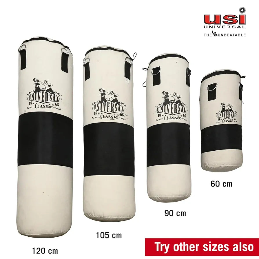 USI UNIVERSAL The Unbeatable Boxing Punching Bag, 626C Classic Tough Canvas 4 Feet UnFilled Boxing Bag, Kickboxing Punching Bag with Hanging Chain Combo, Heavy 20oz Canvas Material for Men & Women