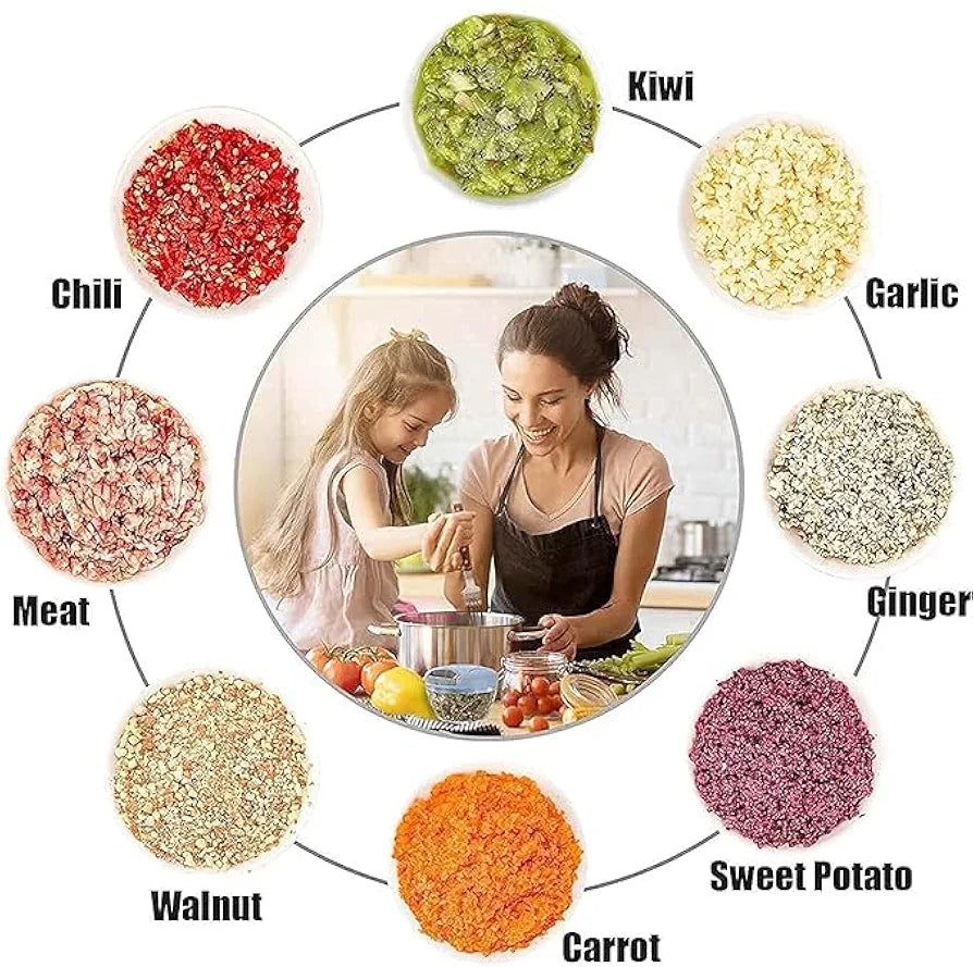 Hand Push Vegetable Chopper, Food Cutter & Blender for Fruits, Veggies, Curd, Portable Kitchen Tool with Sharp Blades, Large Capacity