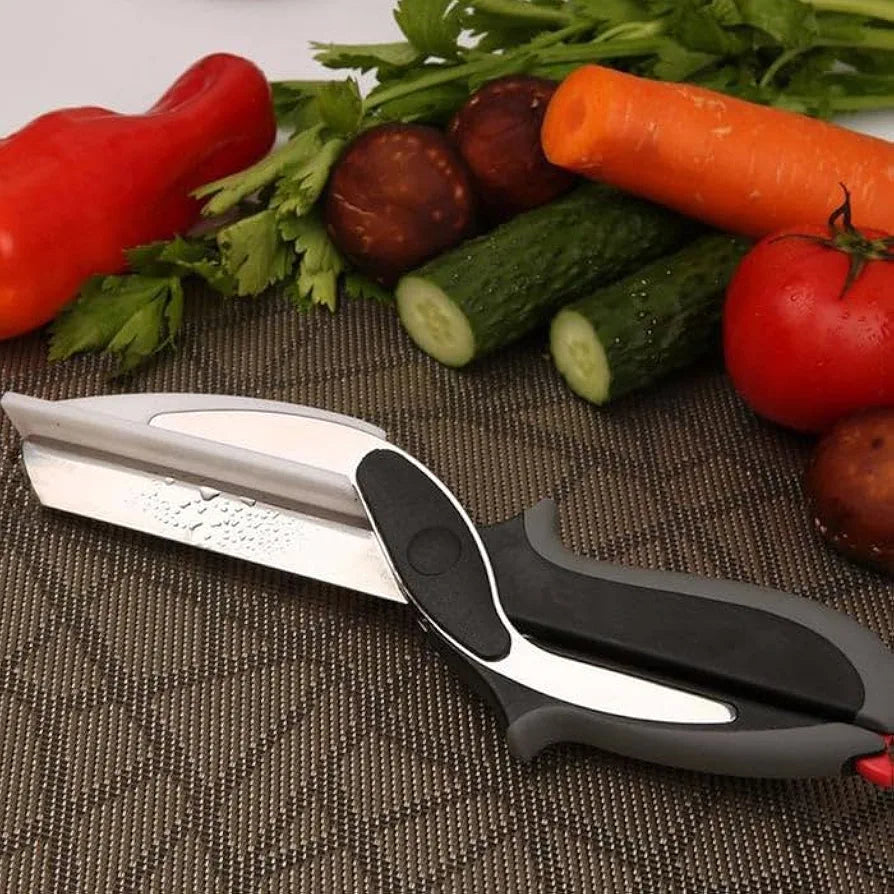 RaytronPlus Clever Cutter 2-in-1 Food Chopper, Slicer & Dicer | Vegetable & Fruit Cutter | Kitchen Scissors with Board | Multipurpose Cutter for Salad, Veggies, Fruits & Meat | Stainless Steel Blade