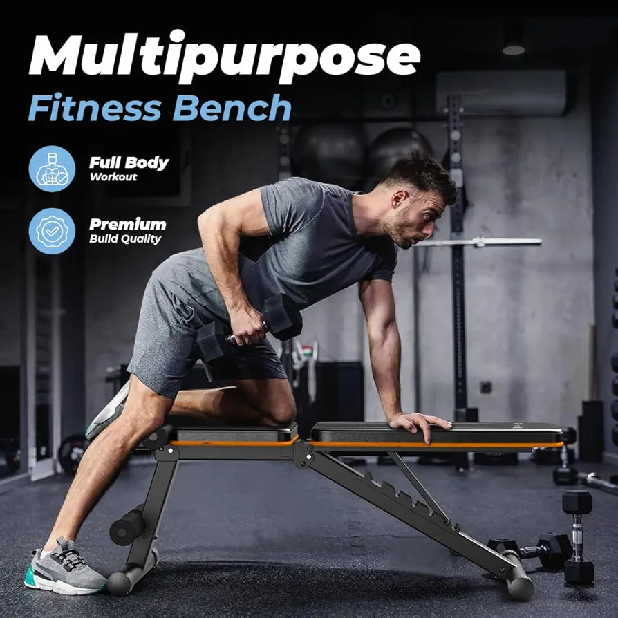 Flexnest Commercial Grade Adjustable And Foldable Gym Bench Incline,Decline & Flat 250 Kg Capacity Fitness Gym Bench with Resistance Ropes For Home Workout,Premium Leather Adjustable Multi-Purpose Machine