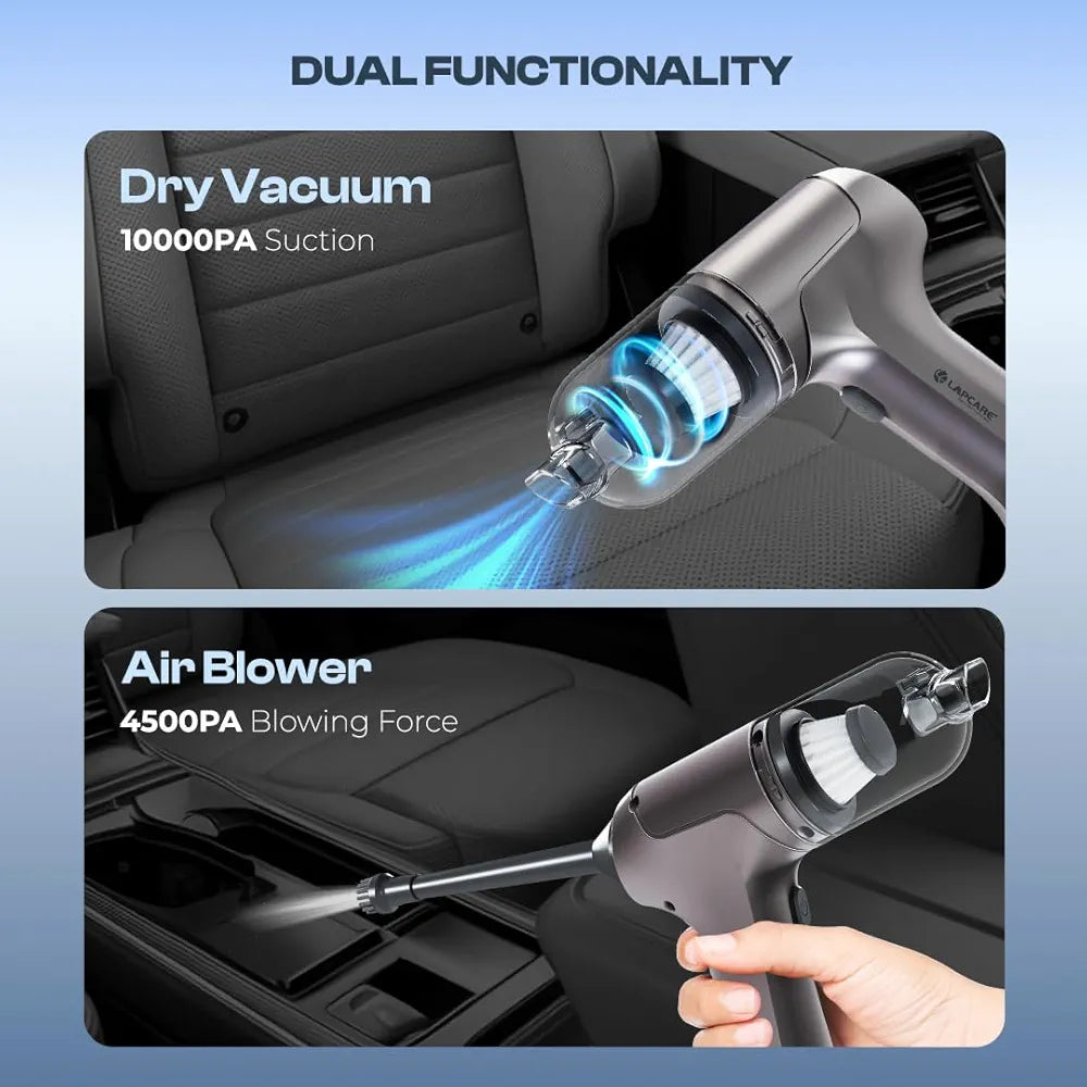 Lapcare 2-in-1 Wireless Vacuum Cleaner & Air Blower | 10kPA Suction, 4500PA Blowing Force, 60W Power | 4000 mAh Battery, HEPA Filter, for Car, Home & Pet Hair
