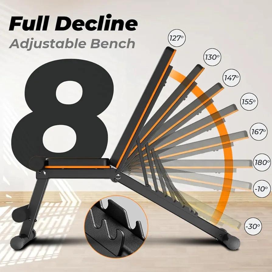 Flexnest Commercial Grade Adjustable And Foldable Gym Bench Incline,Decline & Flat 250 Kg Capacity Fitness Gym Bench with Resistance Ropes For Home Workout,Premium Leather Adjustable Multi-Purpose Machine