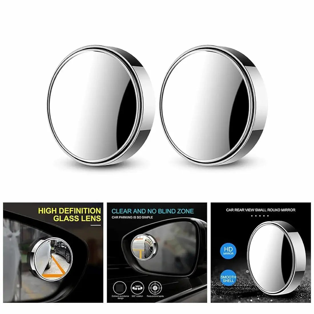 Oblivion Blind Spot Mirror for Car 2 Pcs – 360° Adjustable HD Glass Convex Rear View Mirror – Frameless Wide Angle Blindspot Side Mirror for Cars, Trucks, Vans & Bikes – Safety Parking Accessory