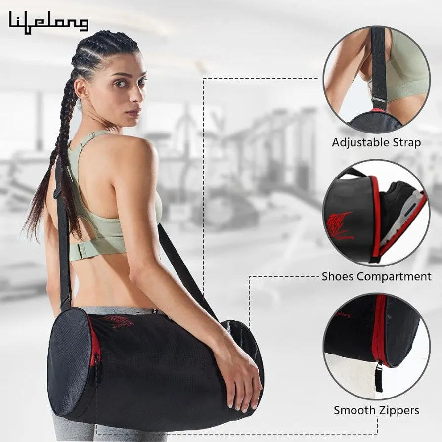 Lifelong Cotton 30 L Duffle Gym Bag for Men & Women | Adjustable Shoulder Bag | Water Resistant | Sports & Travel Bag with Shoe Compartment & Side Pocket ,48.3cm