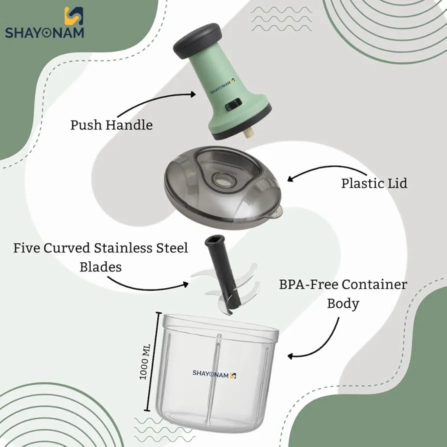 SHAYONAM Chopper for Kitchen Use 1000ml,5 Blade Steel Large Manual Hand-Press Vegetable Chopper Mixer Cutter to Cut Onion, Salad, Tomato, Potato