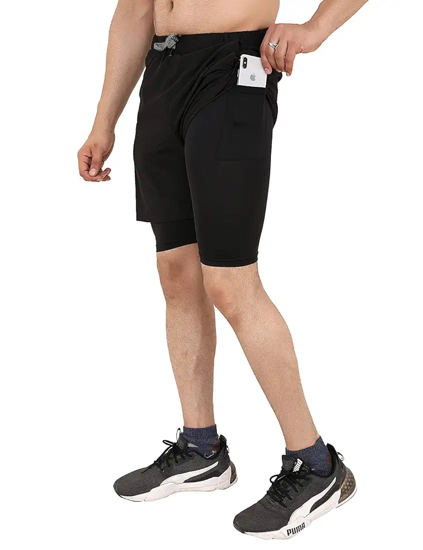 WMX Mens 2 in 1 Running Shorts Quick Dry Gym Athletic Workout Clothes with Side Pockets