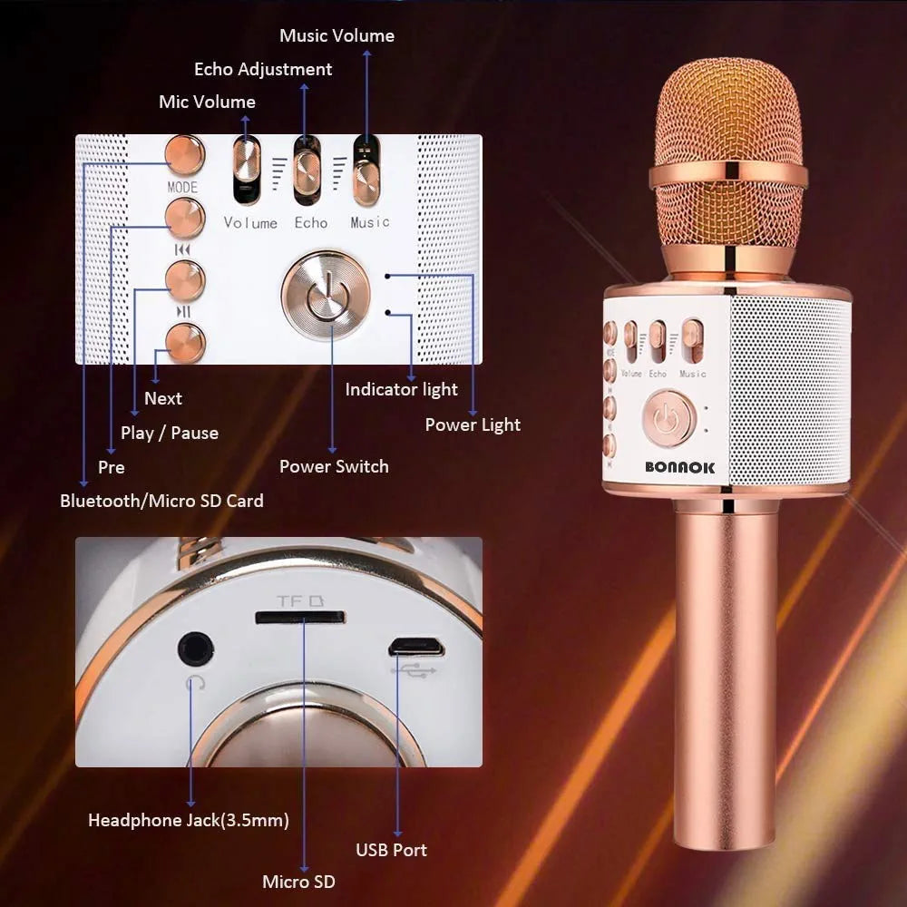 BONAOK Wireless Bluetooth Karaoke Microphone,Christmas Gift 3-in-1 Portable Hand Speaker for iPhone/Android/iPad/Sony,PC and All Smartphone