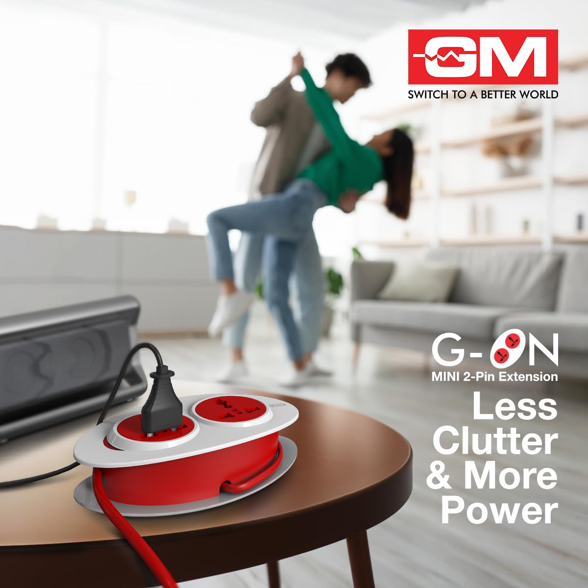 GM 3206 G-On Extension Board with 2 International Sockets | 2.5M Extension Cord | Dual-Tone Design | Child Safety Shutters | Compact & Travel-Friendly | 240V Power for Laptops, Phones & More