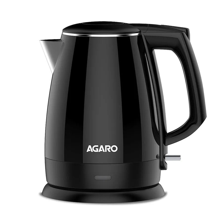 AGARO Royal Double Layered Kettle, 1.5 Litres, Double Layered Body, Cool Touch Handle, Dry Boiling Protection, Stainless Steel Inside Body, 1500W, Black