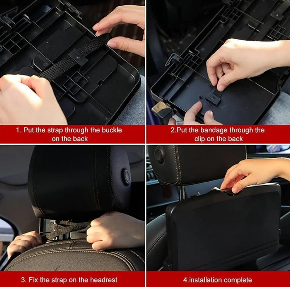 Car Back Seat Tray Table with Phone Holder, Cup Holder, Food Plate Space, Black, Foldable